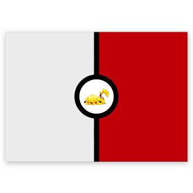 Поздравительная открытка с принтом Pokeball (pikachu sleep) в городе Новоалтайск, 100% бумага | плотность бумаги 280 г/м2, матовая, на обратной стороне линовка и место для марки
 | anime | pikachu | pokeball | pokemon | sleep | аниме. | пикачу | покебол | покемон | спит. белый. красный. чёрный