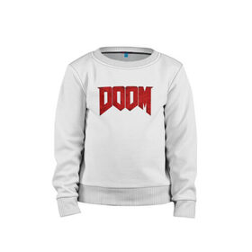 Детский свитшот хлопок с принтом DOOM в городе Новоалтайск, 100% хлопок | круглый вырез горловины, эластичные манжеты, пояс и воротник | bethesda | dead | death | doom | doom eternal | game | games | metal | monster | ps4 | space | steam | xbox | дум | игра | космос | метал | меч | экшн