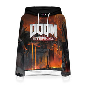 Женская толстовка 3D с принтом DOOM Eternal в городе Новоалтайск, 100% полиэстер  | двухслойный капюшон со шнурком для регулировки, мягкие манжеты на рукавах и по низу толстовки, спереди карман-кенгуру с мягким внутренним слоем. | bethesda | dead | death | doom | doom eternal | game | games | metal | monster | ps4 | space | steam | xbox | дум | игра | космос | метал | меч | экшн