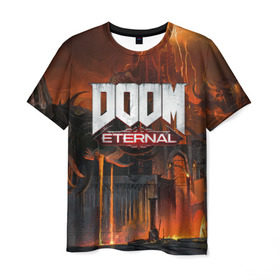 Мужская футболка 3D с принтом DOOM Eternal в городе Новоалтайск, 100% полиэфир | прямой крой, круглый вырез горловины, длина до линии бедер | bethesda | dead | death | doom | doom eternal | game | games | metal | monster | ps4 | space | steam | xbox | дум | игра | космос | метал | меч | экшн
