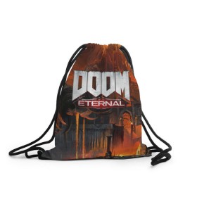 Рюкзак-мешок 3D с принтом DOOM Eternal в городе Новоалтайск, 100% полиэстер | плотность ткани — 200 г/м2, размер — 35 х 45 см; лямки — толстые шнурки, застежка на шнуровке, без карманов и подкладки | bethesda | dead | death | doom | doom eternal | game | games | metal | monster | ps4 | space | steam | xbox | дум | игра | космос | метал | меч | экшн