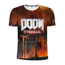Мужская футболка 3D спортивная с принтом DOOM Eternal в городе Новоалтайск, 100% полиэстер с улучшенными характеристиками | приталенный силуэт, круглая горловина, широкие плечи, сужается к линии бедра | bethesda | dead | death | doom | doom eternal | game | games | metal | monster | ps4 | space | steam | xbox | дум | игра | космос | метал | меч | экшн