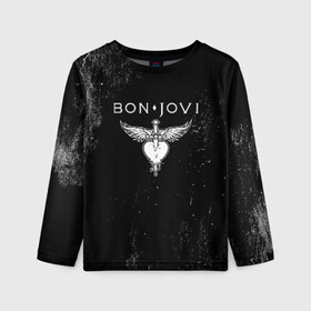 Детский лонгслив 3D с принтом Bon Jovi в городе Новоалтайск, 100% полиэстер | длинные рукава, круглый вырез горловины, полуприлегающий силуэт
 | Тематика изображения на принте: bon jovi | john | альбом | арена | бон | бон джови | глэм | группа | джови | джон | метал | музыка | надпись | песни | поп | попрок | рок | рокер | смайл | солист | софт | стена | хард | хеви | хевиметал