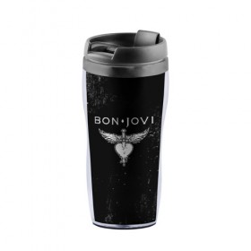 Термокружка-непроливайка с принтом Bon Jovi в городе Новоалтайск, внутренняя часть — пищевой пластик, наружная часть — прозрачный пластик, между ними — полиграфическая вставка с рисунком | объем — 350 мл, герметичная крышка | bon jovi | john | альбом | арена | бон | бон джови | глэм | группа | джови | джон | метал | музыка | надпись | песни | поп | попрок | рок | рокер | смайл | солист | софт | стена | хард | хеви | хевиметал