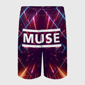 Детские спортивные шорты 3D с принтом MUSE в городе Новоалтайск,  100% полиэстер
 | пояс оформлен широкой мягкой резинкой, ткань тянется
 | Тематика изображения на принте: muse | music | rock | группа | музыка | рок | рок группа