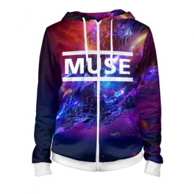 Женская толстовка 3D на молнии с принтом MUSE в городе Новоалтайск, 100% полиэстер | длина до линии бедра, манжеты и пояс оформлены мягкой тканевой резинкой, двухслойный капюшон со шнурком для регулировки, спереди молния, по бокам два кармана | muse | music | rock | группа | музыка | рок | рок группа