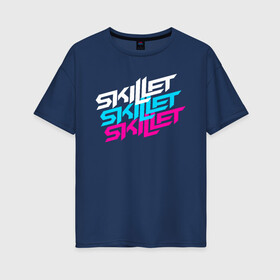 Женская футболка хлопок Oversize с принтом SKILLET в городе Новоалтайск, 100% хлопок | свободный крой, круглый ворот, спущенный рукав, длина до линии бедер
 | music | rock | skillet | группа | музыка | музыканты | рок