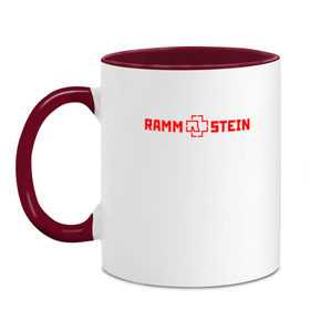 Кружка двухцветная с принтом RAMMSTEIN (НА СПИНЕ) в городе Новоалтайск, керамика | объем — 330 мл, диаметр — 80 мм. Цветная ручка и кайма сверху, в некоторых цветах — вся внутренняя часть | music | rammstein | rock | группа | музыка | музыканты | рамштайн | рок