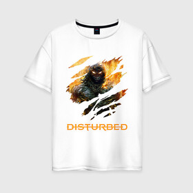 Женская футболка хлопок Oversize с принтом DISTURBED FACE в городе Новоалтайск, 100% хлопок | свободный крой, круглый ворот, спущенный рукав, длина до линии бедер
 | disturbed | music | rock | группа | музыка | музыканты | рок