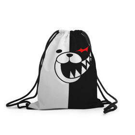 Рюкзак-мешок 3D с принтом MONOKUMA в городе Новоалтайск, 100% полиэстер | плотность ткани — 200 г/м2, размер — 35 х 45 см; лямки — толстые шнурки, застежка на шнуровке, без карманов и подкладки | anime | bear | black  white | danganronpa | kurokuma | monodam | monokuma | monomi | monotaro | pink | rabbit | school | shirokuma | аниме | главарь | мoноми | монокума | черно белый | школа