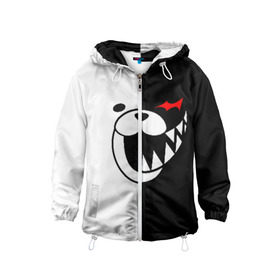 Детская ветровка 3D с принтом MONOKUMA в городе Новоалтайск, 100% полиэстер | подол и капюшон оформлены резинкой с фиксаторами, по бокам два кармана без застежек, один потайной карман на груди | anime | bear | black  white | danganronpa | kurokuma | monodam | monokuma | monomi | monotaro | pink | rabbit | school | shirokuma | аниме | главарь | мoноми | монокума | черно белый | школа
