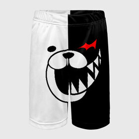 Детские спортивные шорты 3D с принтом MONOKUMA в городе Новоалтайск,  100% полиэстер
 | пояс оформлен широкой мягкой резинкой, ткань тянется
 | anime | bear | black  white | danganronpa | kurokuma | monodam | monokuma | monomi | monotaro | pink | rabbit | school | shirokuma | аниме | главарь | мoноми | монокума | черно белый | школа