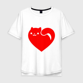 Мужская футболка хлопок Oversize с принтом Love Cat в городе Новоалтайск, 100% хлопок | свободный крой, круглый ворот, “спинка” длиннее передней части | animal | cat | cute | heart | kitty | meow | друг | животные | киска | китти | кот | котенок | котик | кошечка | кошка | лев | леопард | любовь | милый | мур | мышь | мяу | пантера | питомец | рысь | сердце | тигр | улыбка