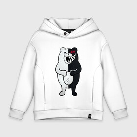 Детское худи Oversize хлопок с принтом MONOKUMA в городе Новоалтайск, френч-терри — 70% хлопок, 30% полиэстер. Мягкий теплый начес внутри —100% хлопок | боковые карманы, эластичные манжеты и нижняя кромка, капюшон на магнитной кнопке | anime | bear | black  white | danganronpa | kurokuma | monodam | monokuma | monomi | monotaro | pink | rabbit | school | shirokuma | аниме | главарь | мoноми | монокума | черно белый | школа