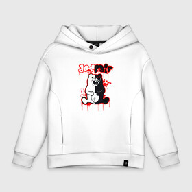 Детское худи Oversize хлопок с принтом MONOKUMA DESPAIR | МОНОКУМА в городе Новоалтайск, френч-терри — 70% хлопок, 30% полиэстер. Мягкий теплый начес внутри —100% хлопок | боковые карманы, эластичные манжеты и нижняя кромка, капюшон на магнитной кнопке | anime | bear | black  white | danganronpa | kurokuma | monodam | monokuma | monomi | monotaro | pink | rabbit | school | shirokuma | аниме | главарь | мoноми | монокума | черно белый | школа