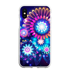 Чехол для iPhone XS Max матовый с принтом Неоновые Цветы в городе Новоалтайск, Силикон | Область печати: задняя сторона чехла, без боковых панелей | неон | неоновые принты | неоновые цветы | растение | цветы