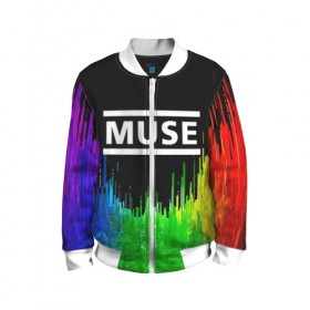 Детский бомбер 3D с принтом MUSE в городе Новоалтайск, 100% полиэстер | застегивается на молнию, по бокам два кармана без застежек, мягкие манжеты, по низу бомбера и на воротнике — эластичная резинка | muse | music | rock | группа | музыка | музыканты | рок