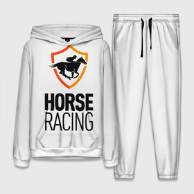 Женский костюм 3D (с толстовкой) с принтом Horse racing в городе Новоалтайск,  |  | animal | black | emblem | horse | rider | riding | slogan | sport | text | white | белый | езда | животное | конь | лошадь | наездник | слоган | спорт | текст | черный | эмблема