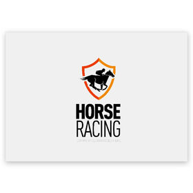 Поздравительная открытка с принтом Horse racing в городе Новоалтайск, 100% бумага | плотность бумаги 280 г/м2, матовая, на обратной стороне линовка и место для марки
 | animal | black | emblem | horse | rider | riding | slogan | sport | text | white | белый | езда | животное | конь | лошадь | наездник | слоган | спорт | текст | черный | эмблема