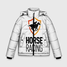 Зимняя куртка для мальчиков 3D с принтом Horse racing в городе Новоалтайск, ткань верха — 100% полиэстер; подклад — 100% полиэстер, утеплитель — 100% полиэстер | длина ниже бедра, удлиненная спинка, воротник стойка и отстегивающийся капюшон. Есть боковые карманы с листочкой на кнопках, утяжки по низу изделия и внутренний карман на молнии. 

Предусмотрены светоотражающий принт на спинке, радужный светоотражающий элемент на пуллере молнии и на резинке для утяжки | animal | black | emblem | horse | rider | riding | slogan | sport | text | white | белый | езда | животное | конь | лошадь | наездник | слоган | спорт | текст | черный | эмблема
