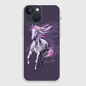 Чехол для iPhone 13 mini с принтом Dream Big в городе Новоалтайск,  |  | animal | drawing | dream | fairytale | horn | magic | mane | purple | slogan | text | unicorn | волшебство | грива | единорог | животное | магия | мечта | рисунок | рог | сказочный | слоган | текст | фиолетовый
