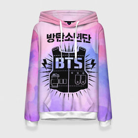 Женская толстовка 3D с принтом BTS в городе Новоалтайск, 100% полиэстер  | двухслойный капюшон со шнурком для регулировки, мягкие манжеты на рукавах и по низу толстовки, спереди карман-кенгуру с мягким внутренним слоем. | Тематика изображения на принте: bangtan boys | beyond the scene | big hit | bts | bts19 | j hope | jimin | jin | jungkook | k pop | kpop | love yourself | map of the soul | rm | suga | v | wings