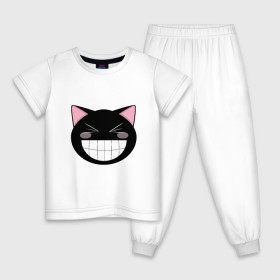 Детская пижама хлопок с принтом Smiling Cat в городе Новоалтайск, 100% хлопок |  брюки и футболка прямого кроя, без карманов, на брюках мягкая резинка на поясе и по низу штанин
 | animal | cat | cute | kitty | meow | друг | животные | киска | китти | кот | котенок | котик | кошечка | кошка | лев | леопард | милый | мур | мышь | мяу | пантера | питомец | рысь | тигр | улыбка