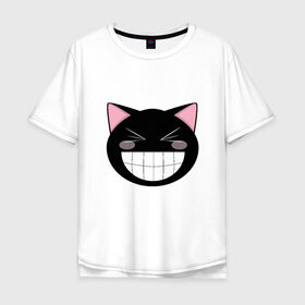 Футболка хлопок Оверсайз с принтом Smiling Cat в городе Новоалтайск, 100% хлопок | свободный крой, круглый ворот, “спинка” длиннее передней части | animal | cat | cute | kitty | meow | друг | животные | киска | китти | кот | котенок | котик | кошечка | кошка | лев | леопард | милый | мур | мышь | мяу | пантера | питомец | рысь | тигр | улыбка