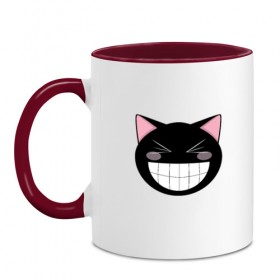 Кружка двухцветная с принтом Smiling Cat в городе Новоалтайск, керамика | объем — 330 мл, диаметр — 80 мм. Цветная ручка и кайма сверху, в некоторых цветах — вся внутренняя часть | animal | cat | cute | kitty | meow | друг | животные | киска | китти | кот | котенок | котик | кошечка | кошка | лев | леопард | милый | мур | мышь | мяу | пантера | питомец | рысь | тигр | улыбка