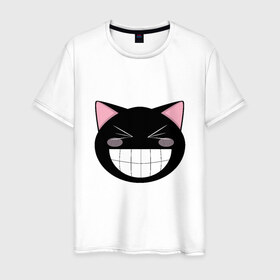 Мужская футболка хлопок с принтом Smiling Cat в городе Новоалтайск, 100% хлопок | прямой крой, круглый вырез горловины, длина до линии бедер, слегка спущенное плечо. | animal | cat | cute | kitty | meow | друг | животные | киска | китти | кот | котенок | котик | кошечка | кошка | лев | леопард | милый | мур | мышь | мяу | пантера | питомец | рысь | тигр | улыбка