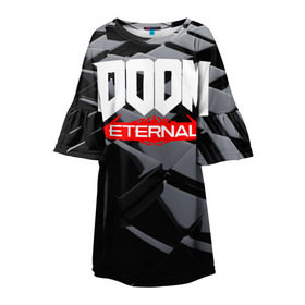 Детское платье 3D с принтом Doom Blocks в городе Новоалтайск, 100% полиэстер | прямой силуэт, чуть расширенный к низу. Круглая горловина, на рукавах — воланы | cacodemon | doom | eternal | вечность | вечный | дум | итёрнал | какодемон | этернал