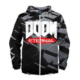 Мужская ветровка 3D с принтом Doom Blocks в городе Новоалтайск, 100% полиэстер | подол и капюшон оформлены резинкой с фиксаторами, два кармана без застежек по бокам, один потайной карман на груди | cacodemon | doom | eternal | вечность | вечный | дум | итёрнал | какодемон | этернал