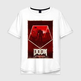 Футболка хлопок Оверсайз с принтом Doom в городе Новоалтайск, 100% хлопок | свободный крой, круглый ворот, “спинка” длиннее передней части | cacodemon | doom | eternal | вечность | вечный | дум | итёрнал | какодемон | этернал