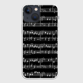 Чехол для iPhone 13 mini с принтом Ноты в городе Новоалтайск,  |  | black | melody | music | music lover | musician | notes | white | белый | классический | мелодия | меломан | музыка | музыкант | ноты | черный