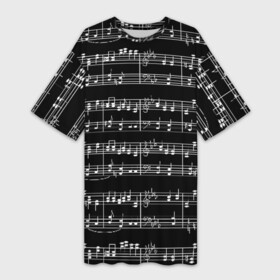 Платье-футболка 3D с принтом Ноты в городе Новоалтайск,  |  | black | melody | music | music lover | musician | notes | white | белый | классический | мелодия | меломан | музыка | музыкант | ноты | черный