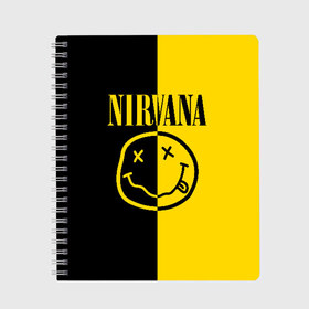 Тетрадь с принтом NIRVANA в городе Новоалтайск, 100% бумага | 48 листов, плотность листов — 60 г/м2, плотность картонной обложки — 250 г/м2. Листы скреплены сбоку удобной пружинной спиралью. Уголки страниц и обложки скругленные. Цвет линий — светло-серый
 | music | nirvana | rip smile | rock | smile | группа | курт кобейн | музыка | нирвана | рок | смайл