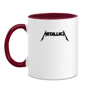 Кружка двухцветная с принтом METALLICA (НА СПИНЕ) в городе Новоалтайск, керамика | объем — 330 мл, диаметр — 80 мм. Цветная ручка и кайма сверху, в некоторых цветах — вся внутренняя часть | 