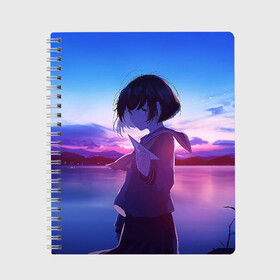 Тетрадь с принтом Anime Sunset в городе Новоалтайск, 100% бумага | 48 листов, плотность листов — 60 г/м2, плотность картонной обложки — 250 г/м2. Листы скреплены сбоку удобной пружинной спиралью. Уголки страниц и обложки скругленные. Цвет линий — светло-серый
 | anime | clouds | girl | sunset | аниме | девушка | закат