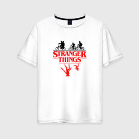 Женская футболка хлопок Oversize с принтом STRANGER THINGS в городе Новоалтайск, 100% хлопок | свободный крой, круглый ворот, спущенный рукав, длина до линии бедер
 | 011 | eggo | eleven | friends don t lie | netflix | season 3 | stranger things | демогоргон | нетфликс | одиннадцатая | очень странные дела | сезон 3 | сериалы