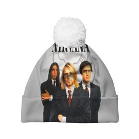 Шапка 3D c помпоном с принтом Nirvana в городе Новоалтайск, 100% полиэстер | универсальный размер, печать по всей поверхности изделия | 90 | alternative | crimson | david grohl | foo fighters | grunge | kurt cobain | music | nirvana | rip | rock | smile | гранж | группа | девяностые | курт кобейн | музыка | нирвана | рок