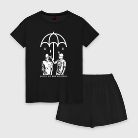 Женская пижама с шортиками хлопок с принтом Bring Me the Horizon в городе Новоалтайск, 100% хлопок | футболка прямого кроя, шорты свободные с широкой мягкой резинкой | bmth | bring me the horizon | альтернативный | бмт | бмтх | бмтш | брин | бринг | горизонт | достань для меня | дэткор | зе | метал | ми | рок | хоризон | электроник