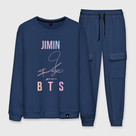 Мужской костюм хлопок с принтом JIMIN BTS АВТОГРАФ в городе Новоалтайск, 100% хлопок | на свитшоте круглая горловина, мягкая резинка по низу. Брюки заужены к низу, на них два вида карманов: два “обычных” по бокам и два объемных, с клапанами, расположенные ниже линии бедра. Брюки с мягкой трикотажной резинкой на поясе и по низу штанин. В поясе для дополнительного комфорта — широкие завязки | bts | bts boy | bts love | jimin | k pop | love yourself | айдол | битиэс | бтс | ким тэ хен | фанфик бтс | чимин. | чон чонгук