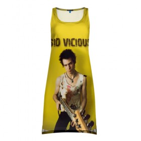 Платье-майка 3D с принтом Sid Vicious в городе Новоалтайск, 100% полиэстер | полуприлегающий силуэт, широкие бретели, круглый вырез горловины, удлиненный подол сзади. | england | music | my way | no future | sid and nancy | sid vicious | trash | музыка | панк | рок | сид вишес | сид и ненси