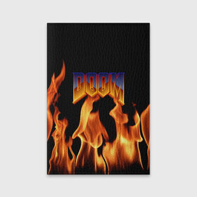 Обложка для паспорта матовая кожа с принтом DOOM в городе Новоалтайск, натуральная матовая кожа | размер 19,3 х 13,7 см; прозрачные пластиковые крепления | Тематика изображения на принте: doom | doom eternal | game | дум | игры
