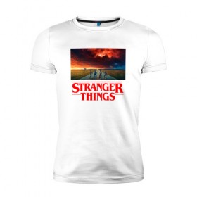 Мужская футболка премиум с принтом STRANGER THINGS в городе Новоалтайск, 92% хлопок, 8% лайкра | приталенный силуэт, круглый вырез ворота, длина до линии бедра, короткий рукав | stranger things | очень странные дела