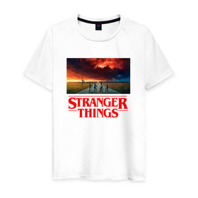 Мужская футболка хлопок с принтом STRANGER THINGS в городе Новоалтайск, 100% хлопок | прямой крой, круглый вырез горловины, длина до линии бедер, слегка спущенное плечо. | stranger things | очень странные дела