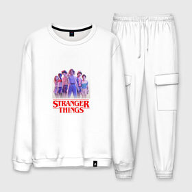 Мужской костюм хлопок с принтом STRANGER THINGS в городе Новоалтайск, 100% хлопок | на свитшоте круглая горловина, мягкая резинка по низу. Брюки заужены к низу, на них два вида карманов: два “обычных” по бокам и два объемных, с клапанами, расположенные ниже линии бедра. Брюки с мягкой трикотажной резинкой на поясе и по низу штанин. В поясе для дополнительного комфорта — широкие завязки | stranger things | очень странные дела