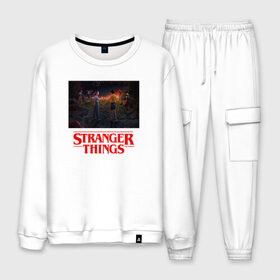 Мужской костюм хлопок с принтом STRANGER THINGS в городе Новоалтайск, 100% хлопок | на свитшоте круглая горловина, мягкая резинка по низу. Брюки заужены к низу, на них два вида карманов: два “обычных” по бокам и два объемных, с клапанами, расположенные ниже линии бедра. Брюки с мягкой трикотажной резинкой на поясе и по низу штанин. В поясе для дополнительного комфорта — широкие завязки | stranger things | очень странные дела