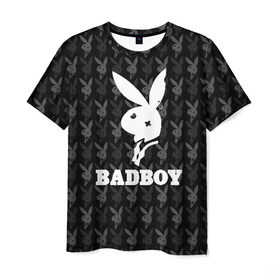 Мужская футболка 3D с принтом Bad boy в городе Новоалтайск, 100% полиэфир | прямой крой, круглый вырез горловины, длина до линии бедер | bad boy | bite | bow tie | broken | cool | ear | fighter | logo | man | playboy | rabbit | sign | symbol | white | белый | битый | боец | галстук бабочка | знак | кролик | логотип | любовь | мальчик | мужчина | откушенное | прикольный | сим