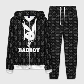 Мужской костюм 3D с принтом Bad boy в городе Новоалтайск, 100% полиэстер | Манжеты и пояс оформлены тканевой резинкой, двухслойный капюшон со шнурком для регулировки, карманы спереди | bad boy | bite | bow tie | broken | cool | ear | fighter | logo | man | playboy | rabbit | sign | symbol | white | белый | битый | боец | галстук бабочка | знак | кролик | логотип | любовь | мальчик | мужчина | откушенное | прикольный | сим